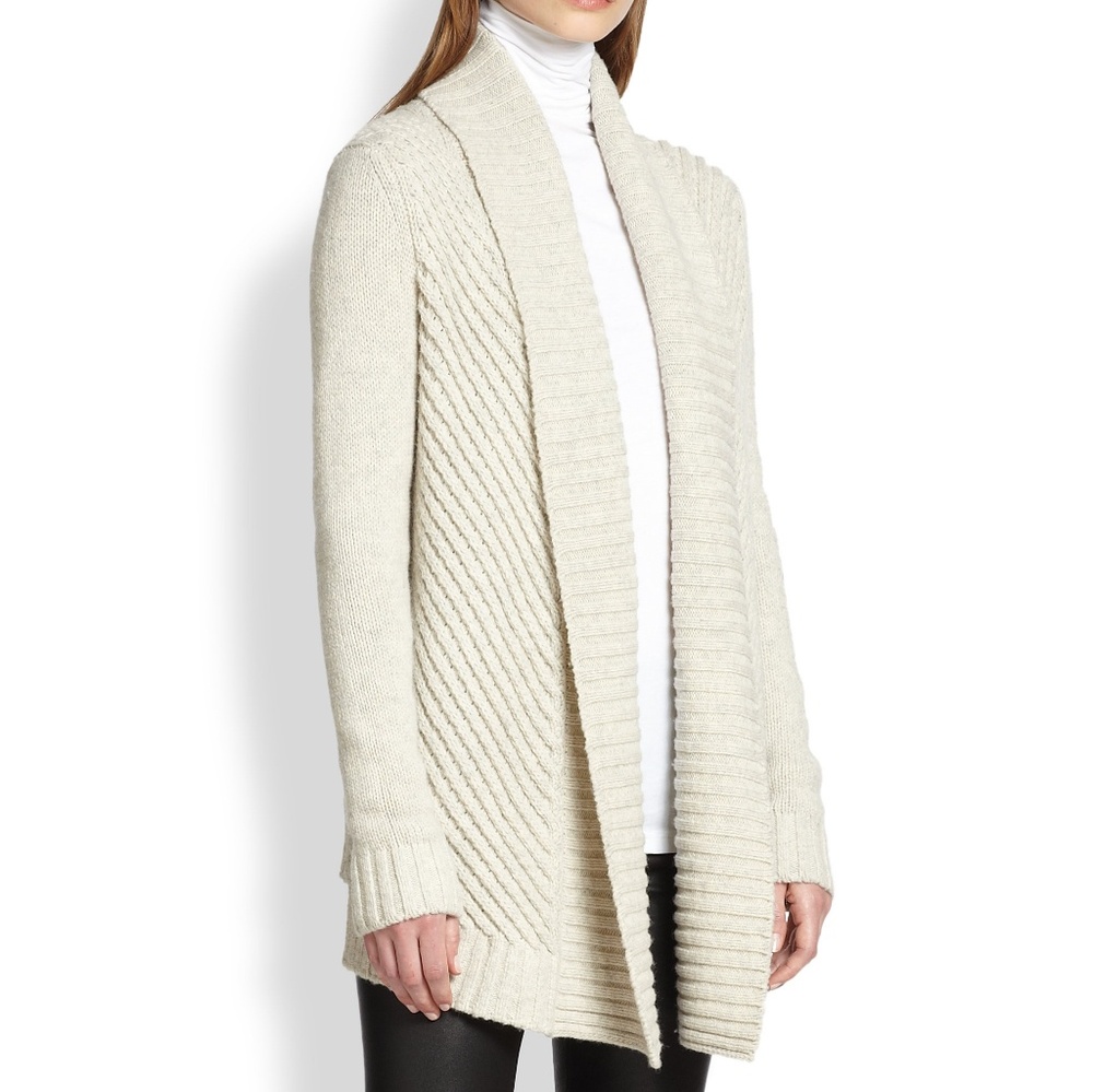 Vince Chevron Yak Wool Cardigan in Cream Gray